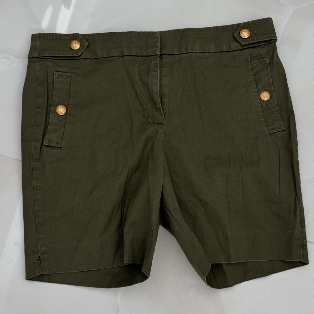 Talbots Olive Green Utility Bermuda Shorts with Gold Buttons